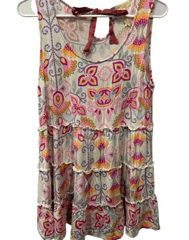 Matilda Jane Breathe Deeply Floral Ruffle Tunic Tank Top Mini Dress Size Medium