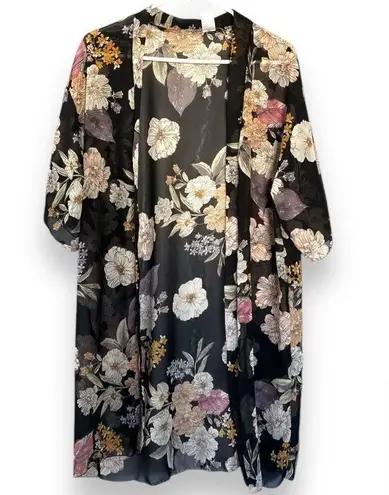 Cozy Rozy sz S Women Sheer Black Floral Open front Kimono Sweater Boho Feminine Pink