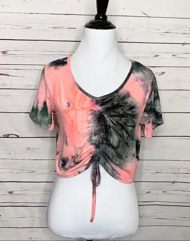 Pink & Black Tie Dye Cinch Tie Stretch Crop Top Size L/XL Size L