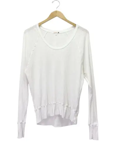 Sundry White Thermal Long Sleeve Top Size 3 (Large) Made in USA Cotton Rib Knit