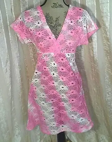 Banana Split Pink Tie Dye Crochet Swim Cover up Dress