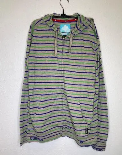 Burton  Striped Blue Green Lightweight Cotton Hoodie EUC Sz Lg Men’s/Unisex Logo