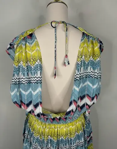 Gorgeous America and Beyond Chevron Pattern Beach Bathing Suit Coverup Dress Blue Size L