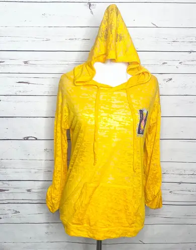 Color Story Key West Pineapple Yellow Burnout Lightweight Hoodie Top Small Pockets