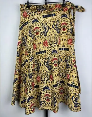 Vintage 100% Cotton Yellow African Egyptian Traditional Printed Wrap Skirt Size M