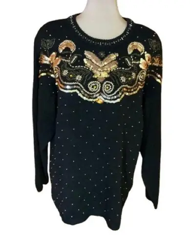 Vtg 90s dressy beaded & sequined sweater Black Size L