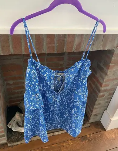 Fantastic Fawn NWT  Blue White Floral Tank with Ruffle Waist size Large Summer