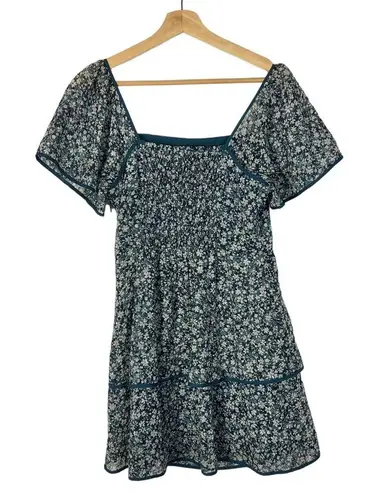 Ali & Jay Country Mart Teal Blue Floral Tiered Mini Dress M