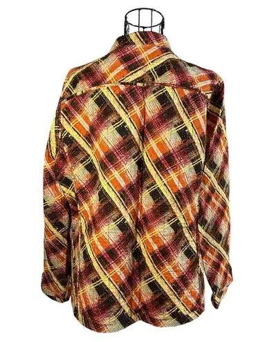 Reversible Autumn Fall Foliage Colors Button Front Quilted Jacket Size XL Brown