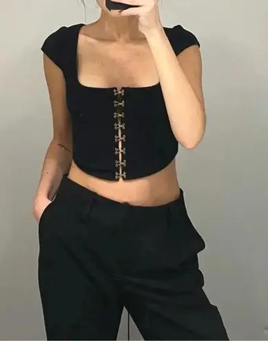 Are You Am I Zinha Crop Corset Tee Top in Black