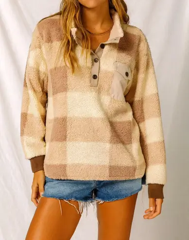 Chicyea sz M Womens Pink Cotton Checkered Mock Neck Pullover Sweater Oversized Size M