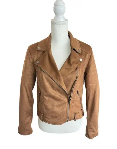 Cupcakes and Cashmere Faux Suede Moto Jacket Brown Tan Buckle Zip Size Small