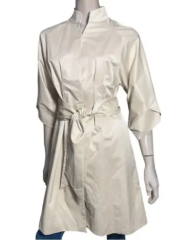 Vertigo Paris M Putty Beige 3/4 Sleeve Snap Front Belted Waist Long Trench Coat