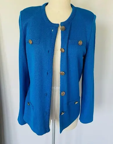 Vintage Royal Blue Gold Button Cardigan Lady Jacket Luxury Preppy Chic Size 8