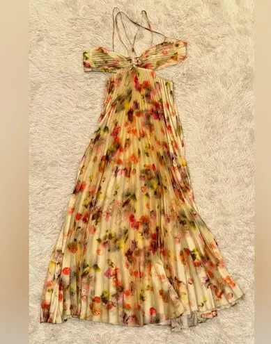 ALC Frank NEW A.L.C. Moira Floral Satin Pleated Halter Cutout Maxi Dress sz 10