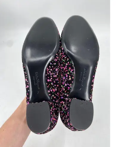 Salvatore Ferragamo Ferragamo Vara Sequin Embellished Bow Pumps Black Purple 37 NWOB