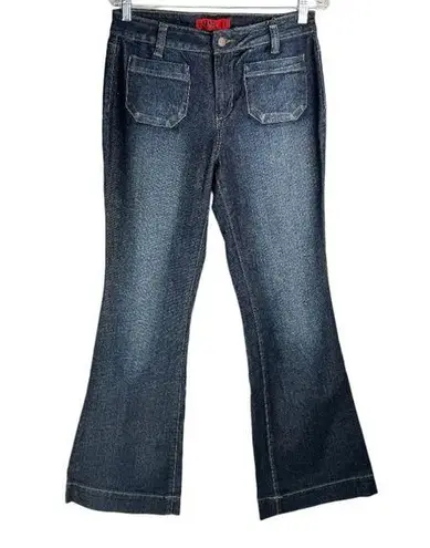 Zana Di Y2K Dark Wash Flare Boot Jeans Sz 11 Faded Patch Pockets