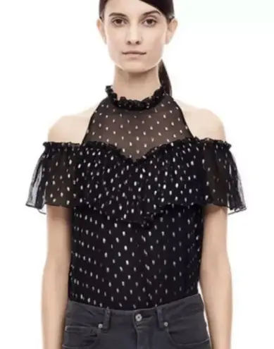 Rebecca Taylor Black and Metallic Cold Shoulder Top Size Small MSRP $350 - Image 1
