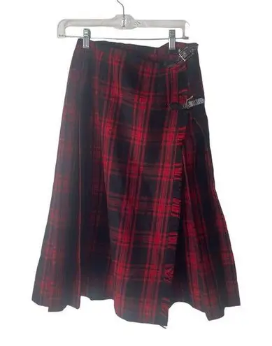 Vintage 90s Womens Size 26 Smal lTartan Plaid Red Wool Wrap Scottish Kilt Skirt