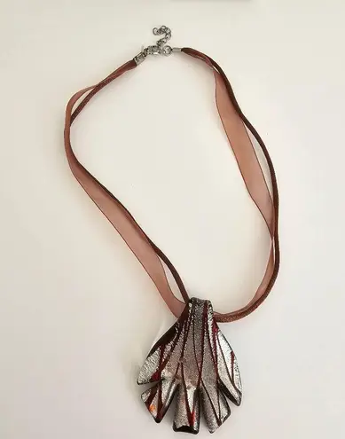 Chocolate brown silver Swirl Claw Murano style blown glass necklace