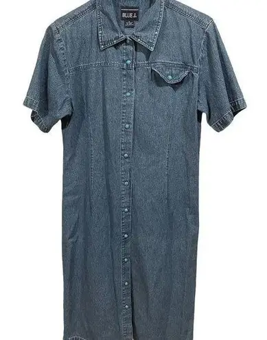 Blue J. Southwestern Medium Wash Denim Jean Turquoise Snap Button Up Dress