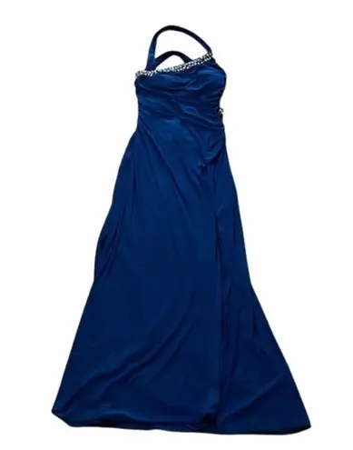 Hailey Logan Adrianna Papell Blue One shoulder Knit Evening Gown Womens Size 7/8