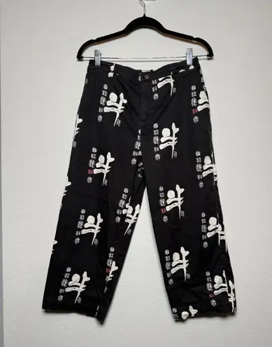 Vintage Chinese Print Black Pants - Unique Artistic Style