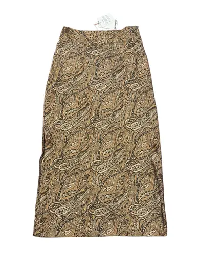 Walter Baker NWT Satin Brown, Black & Cream Paisley Satin Pencil Midi Skirt Sz 2