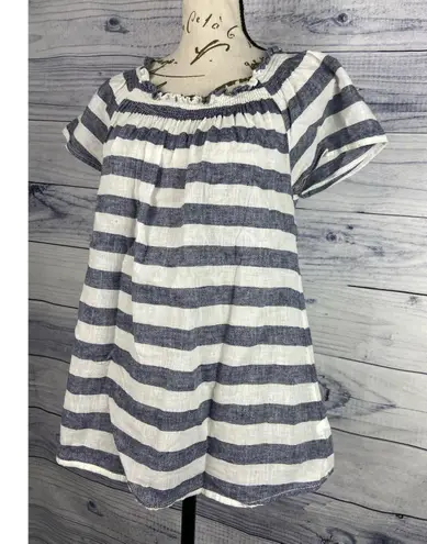 BeachLunchLounge  Linen Tee Shirt Womens S Off On Shoulder Smocked Pleat Striped