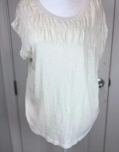 Pilcro Anthropologie Ivory Ruched Yoke Cotton Tee Top Small Boho Minimalist
