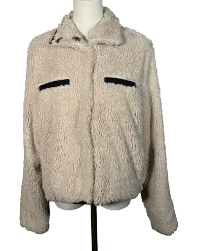 Thread & Supply Ivory Sherpa Fleece Jacket Medium Teddy Coat Button Front Black