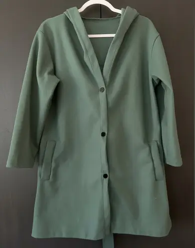 Women’s Hooded Coat M Sage Green Cotton Spandex Snaps Distinctive Details New Size M