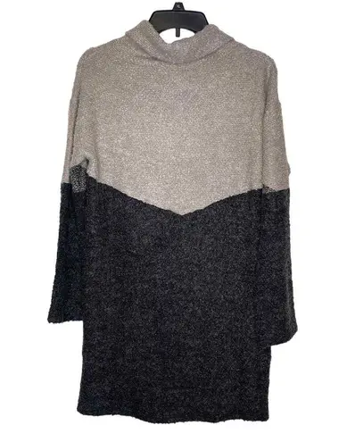 THML Women's Sweater Dress Chevron Cowl Knit Boxy Fit Pullover Grey/Tan Large