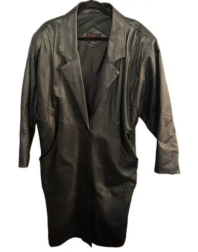 Women's Black Leather Trench Coat Size Medium Vintage Grunge Goth Matrix 90's