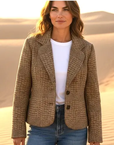 Painted Pony VTG Blazer Jacket Crocodile Tapestry Jacquard USA SZ XL Western Tan