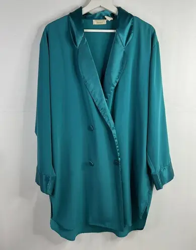 Victoria's Secret Vtg  Size M Satin Sleep Shirt Teal Short Tuxedo Double Breasted