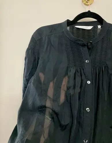 Rebecca Taylor  100% Silk Poesie Jacquard Black Sheer Illusion Button‎ Down Top M