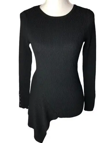 Catherine Malandrino Ribbed Knit Asymmetrical Long Sleeve Pullover Sweater