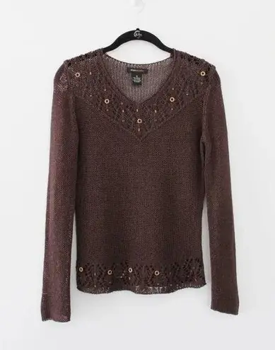 BCBGMAXAZRIA Vintage Y2K Crochet Knit Beaded Sweater