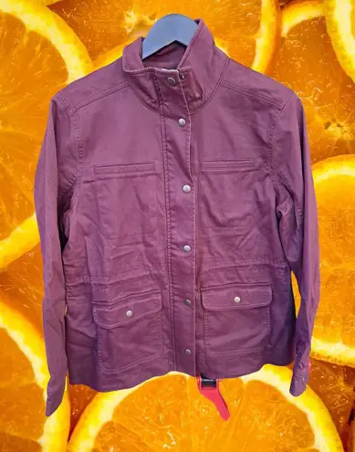 L.L. Bean Maroon Button Zip Flannel Lined Drawstring Center Jacket Size SP Red