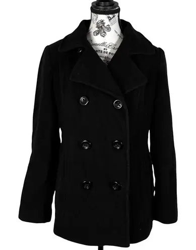 Jason Kole Women's Size M Black Wool Blend Peacoat Jacket 6 Button Long Sleeve Size M