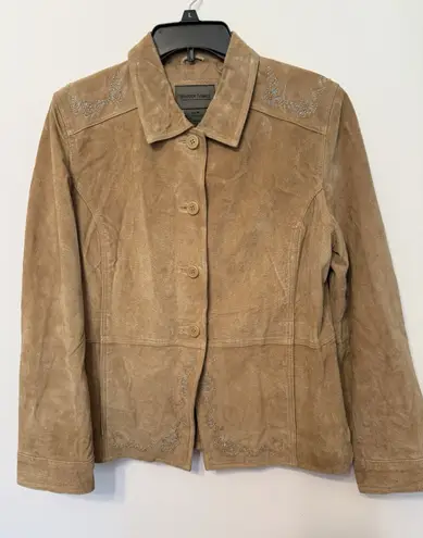 Brandon Thomas 100% Suede Leather Jacket Tan Women's Sz M Boho Western Rodeo Size M