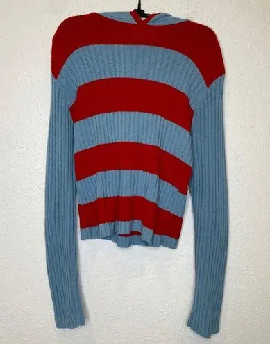 Bulldog Vintage Women’s Blue & Red Striped Y2K Pullover Hooded Sweater EUC Sz Sm