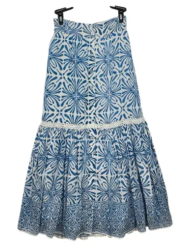 BELL by Alicia Bella Blue White Print Tiered Maxi Skirt XS