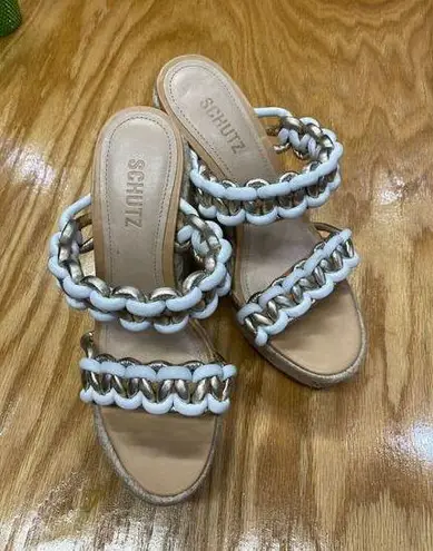 Schutz Women's White Slip On Juliet Wedge Double-Strap Platform Sandals S2