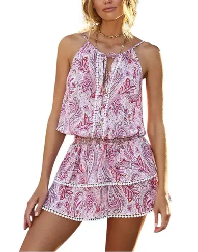 Melissa Odabash Rosa Paisley Print Pink Sleeveless Mini Dress Cover