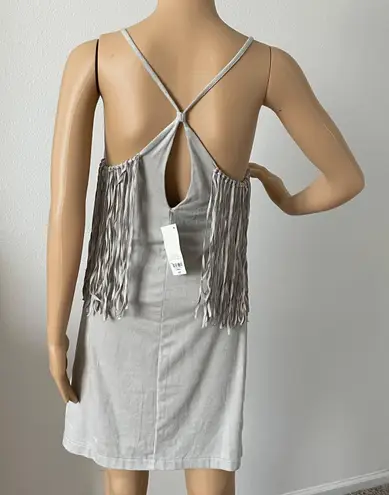 Decree NWT Gray Suede Feel Fringe Mini Tank Dress