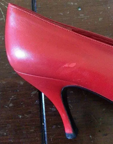 Charles Jourdan Paris France Red Black Leather Size 7 M Heels 👠 Red