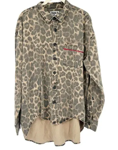 Pam & Gela  Revolve Womens Oversized Leopard Print Button Front Shirt Size S