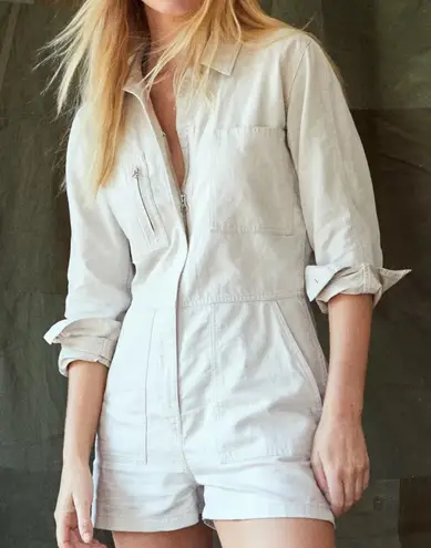 Outerknown Station Suit Shortall Romper Organic Cotton Linen in Natural Small - Image 1